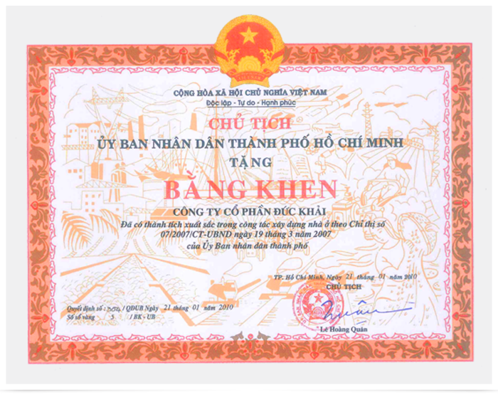 Duc Khai Corporation achieve excellence in the work of building houses on the instructions of 07/2007/CT-UBND